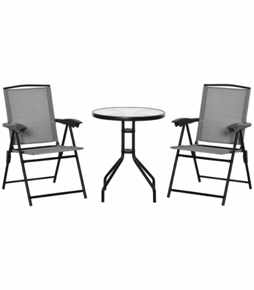 Patio Bistro Set Folding Chairs Garden Coffee Table for Balcony Grey Outsunny