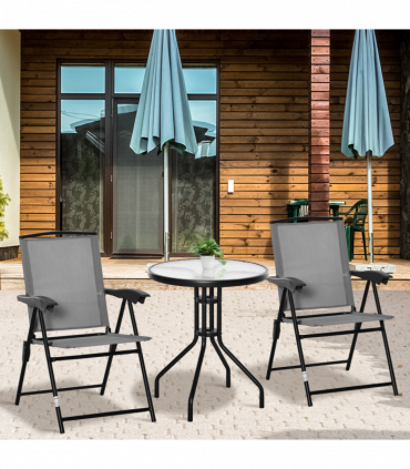 Patio Bistro Set Folding Chairs Garden Coffee Table for Balcony Grey Outsunny