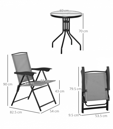 Patio Bistro Set Folding Chairs Garden Coffee Table for Balcony Grey Outsunny