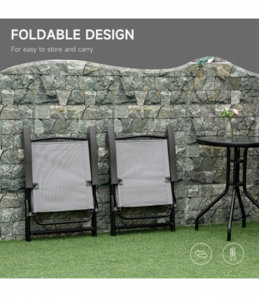 Patio Bistro Set Folding Chairs Garden Coffee Table for Balcony Grey Outsunny