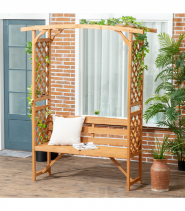 Patio Garden Bench, Arch Pergola with Natural Wooden Garden Arbour with Seat