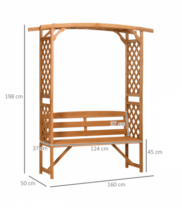 Patio Garden Bench, Arch Pergola with Natural Wooden Garden Arbour with Seat