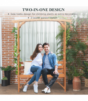 Patio Garden Bench, Arch Pergola with Natural Wooden Garden Arbour with Seat