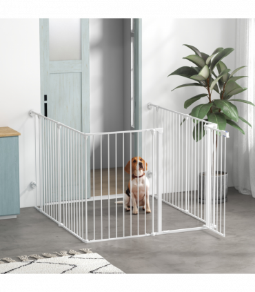 PawHut 2 in 1 Dog Pen, Safety Pet Gate, 6 Panels, for Medium Dogs, 90Hcm - White