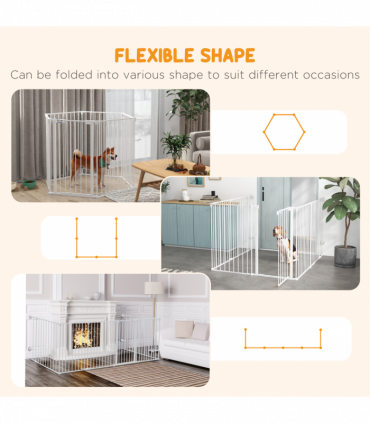 PawHut 2 in 1 Dog Pen, Safety Pet Gate, 6 Panels, for Medium Dogs, 90Hcm - White