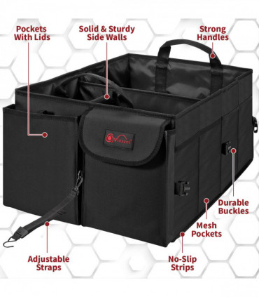 Car Boot Storage Organizer Oxford 600D Black L58 x W41 x H27.5 cm