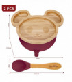 Mouse Bamboo Plate and Spoon Set Suction Plate Stay-Put Design RED 0000236