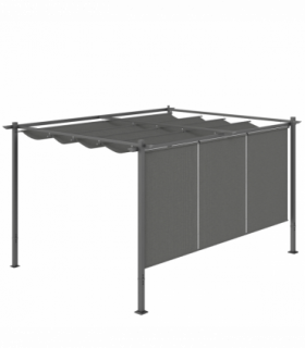 Outsunny 3 x 4m Metal Pergola with Retractable Roof and Roller Shade, Grey