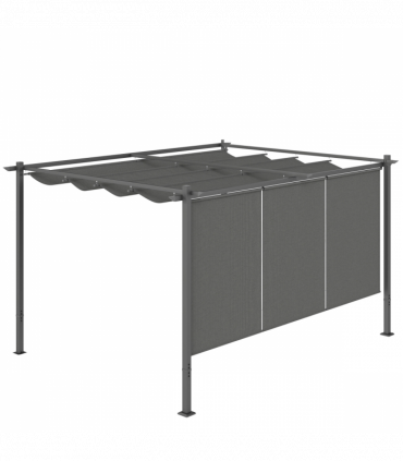 Outsunny 3 x 4m Metal Pergola with Retractable Roof and Roller Shade, Grey