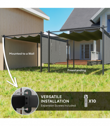 Outsunny 3 x 4m Metal Pergola with Retractable Roof and Roller Shade, Grey