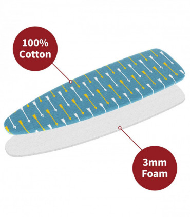 Ironing Board Cover 100% Cotton Arrows 140x52cm Foam Back Padding Easy Fit