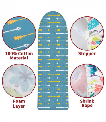 Ironing Board Cover 100% Cotton Arrows 140x52cm Foam Back Padding Easy Fit