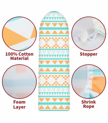 Ironing Board Cover Summer 100% Cotton Foam Back Padding Easy Fit 140x52cm