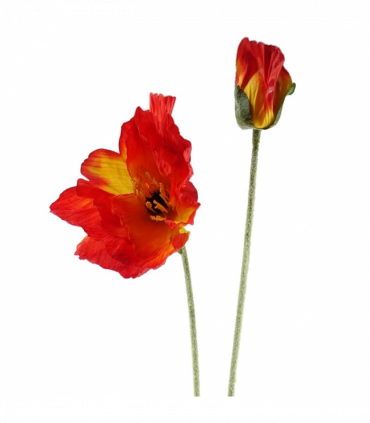 Pack of 6 x 100cm Artificial Poppy Stem - 2 Flowers
