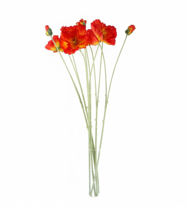 Pack of 6 x 100cm Artificial Poppy Stem - 2 Flowers