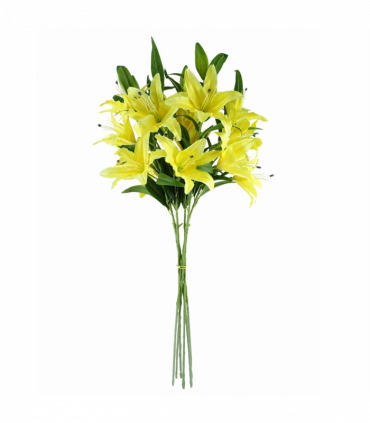 Pack of 6 x 100cm Large Yellow Lily Stem - 18 Flowers