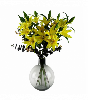 Pack of 6 x 100cm Large Yellow Lily Stem - 18 Flowers