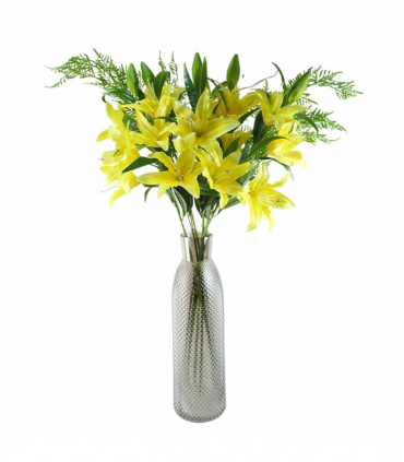 Pack of 6 x 100cm Large Yellow Lily Stem - 18 Flowers