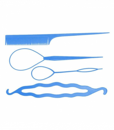 4pcs Set Styling Clip Bun Maker Hair Twist Braid Ponytail Tool Accessories, Blue