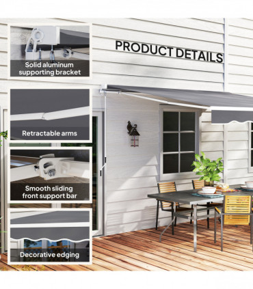 Outsunny Manual Retractable Sun Shade Awning - 2.5m x 2m Outdoor Canopy