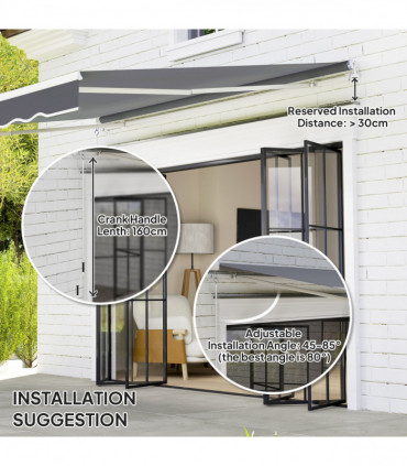 Outsunny Manual Retractable Sun Shade Awning - 2.5m x 2m Outdoor Canopy