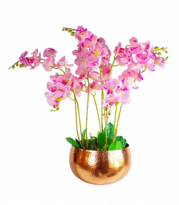 XL Metal Bowl Planter 32 x 20cm Hammered Copper Colour Straight Edge