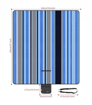 Picnic Blanket Folding Blue Stripe Acrylic 200 x 180 cm Waterproof & Sandproof