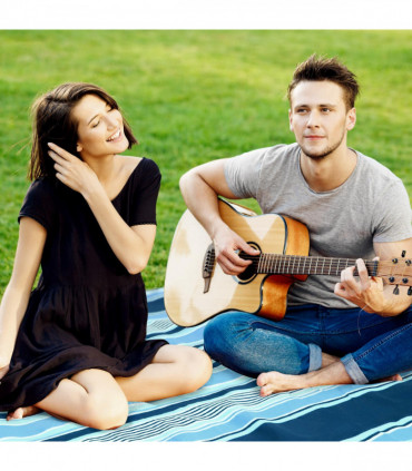 Picnic Blanket Folding Blue Stripe Acrylic 200 x 180 cm Waterproof & Sandproof