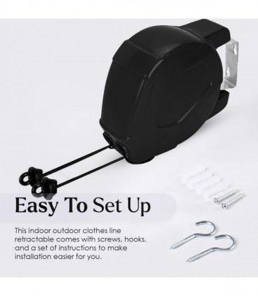 Washing Line Retractable Black Metal Double Cloth Lines Peg Bag Indoor Outdoor