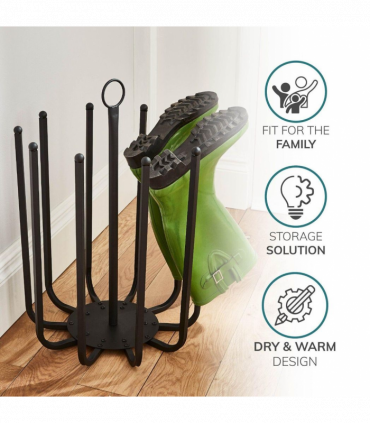 Steel Black 5 Pair Round Boot Shoe Rack Welly Holder Stand Storage Organizer