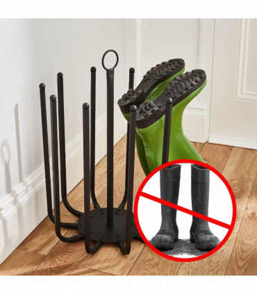 Steel Black 5 Pair Round Boot Shoe Rack Welly Holder Stand Storage Organizer