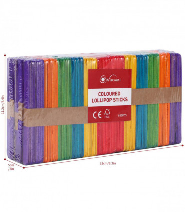 500pcs Coloured Wooden Lolly Sticks For Desserts Kids DIY Art & Crafts
