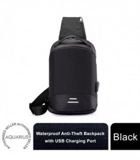 Anti-Theft Waterproof Backpack with USB Charging Port Unisex Small Bag, Black