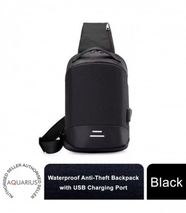 Anti-Theft Waterproof Backpack with USB Charging Port Unisex Small Bag, Black