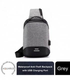 Anti-Theft Waterproof Backpack with USB Charging Port Unisex Small Bag, Grey