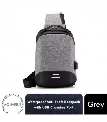 Anti-Theft Waterproof Backpack with USB Charging Port Unisex Small Bag, Grey