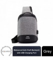 Anti-Theft Waterproof Backpack with USB Charging Port Unisex Small Bag, Grey