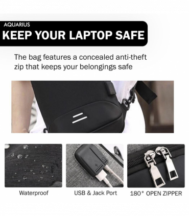 Anti-Theft Waterproof Backpack with USB Charging Port Unisex Small Bag, Grey