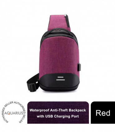 Anti-Theft Waterproof Backpack with USB Charging Port Unisex Small Bag, Red