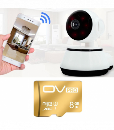 Aquarius 360 HD Indoor Smart Home White Camera With 8GB Gold Micro Sd Card