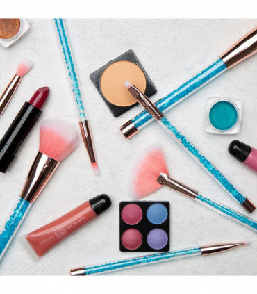 Cosmic Make Up 7pcs Brush Set With Liquid Glitter Handle Turquoise