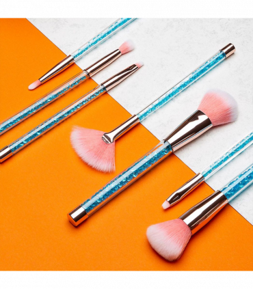 Cosmic Make Up 7pcs Brush Set With Liquid Glitter Handle Turquoise