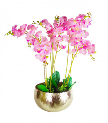 Large Artificial Orchids Display with XL Metal Bowl Planter 70x70cm