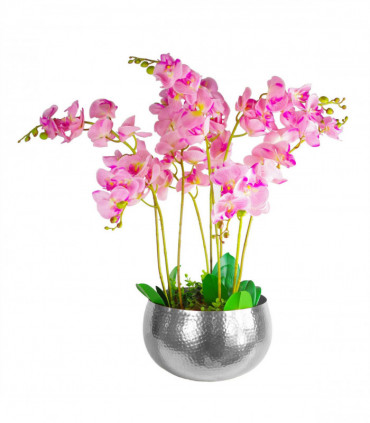 Leaf Large Metal Planter Bowl 32 x 20cm Hammered Silver Colour - Straight Edge