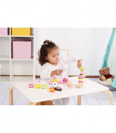 Pretend Play Ice Cream Set Wooden 6 Flavoured Ice Cream 2 Lollypop 3 Macaron