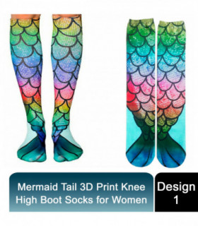 Mermaid Tail Print Women Girl Knee High Boot Socks[Design - 1]