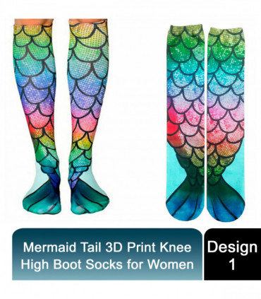 Mermaid Tail Print Women Girl Knee High Boot Socks[Design - 1]