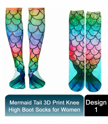 Mermaid Tail Print Women Girl Knee High Boot Socks[Design - 1]