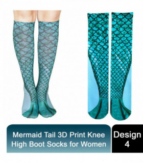 Mermaid Tail Print Women Girl Knee High Boot Socks[Design - 4]