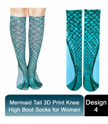 Mermaid Tail Print Women Girl Knee High Boot Socks[Design - 4]
